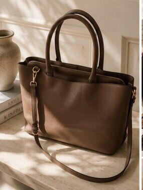 A New Day Taupe Structured Tote Bag Crossbody Quiet Luxury Minimalist Work Bag